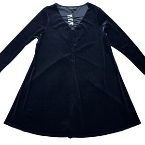 Lane Bryant Size 14 / 16 Velvet V-Neck Empire Waist Dress Black Long Sleeve NEW